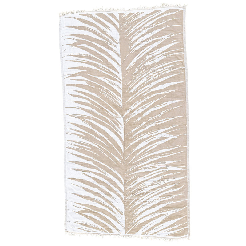 Tropical Beige Turkish Cotton Beach Towel, Green