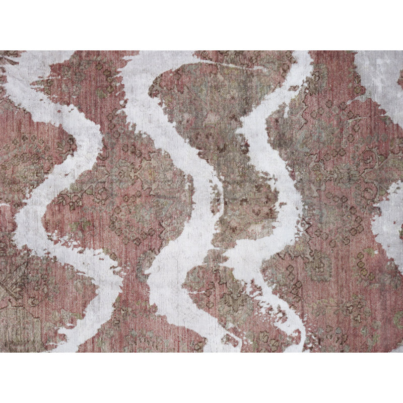 Tapis beige / blanc en laine rétro noué à la main