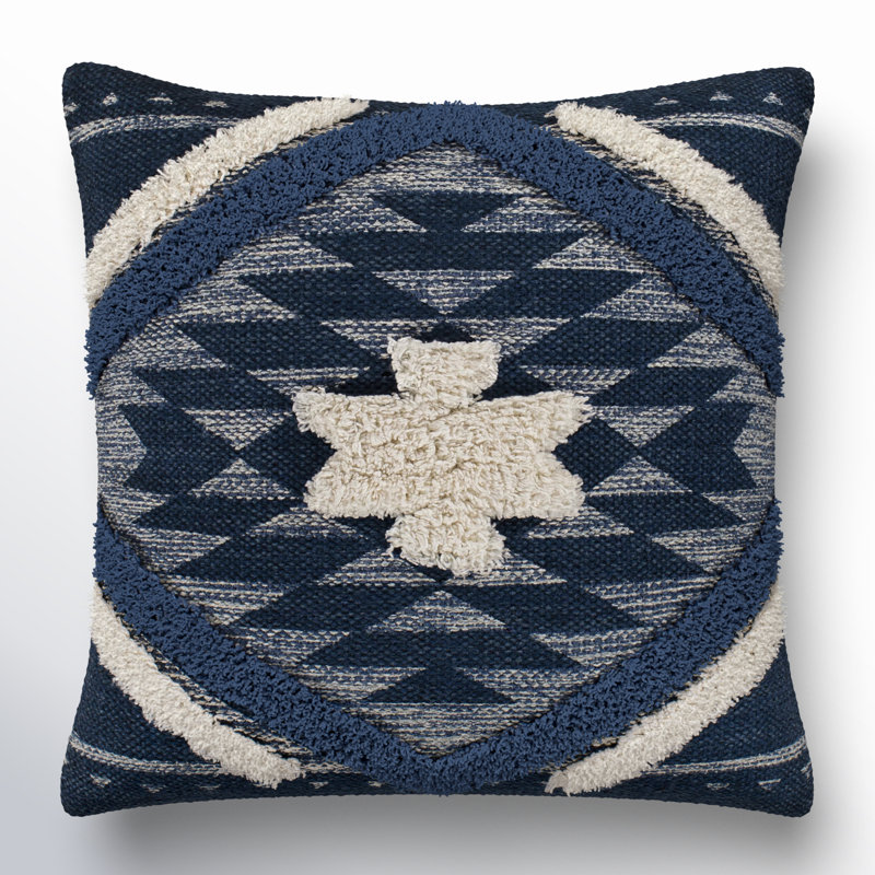 Housse et insert de coussin en coton Judd, 20 po x 20 po, Denim / marine, Polyester / Bourre en polyester