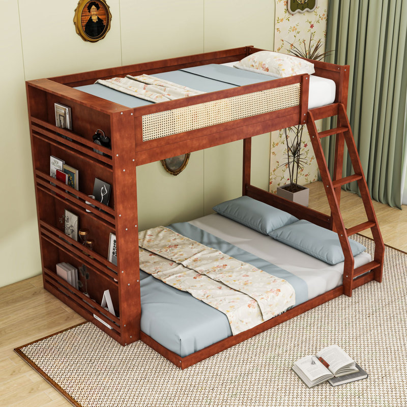 Lit superposé simple au-dessus de double avec lumière DEL et tablettes, Espresso