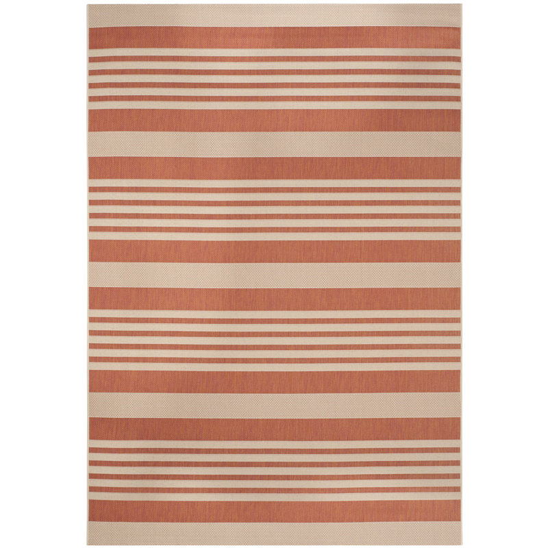 Arneshia Striped Terracotta/ Beige Indoor / Outdoor Area Indoor/Outdoor Area Rug, Rectangle 6'7" x 9'6"