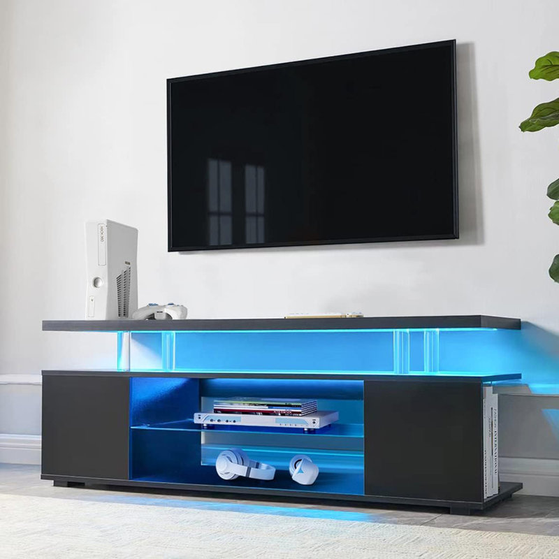 Meuble télé pour meuble télé 60 pouces avec console de rangement multimédia à DEL avec grand meuble d'appoint pour le salon