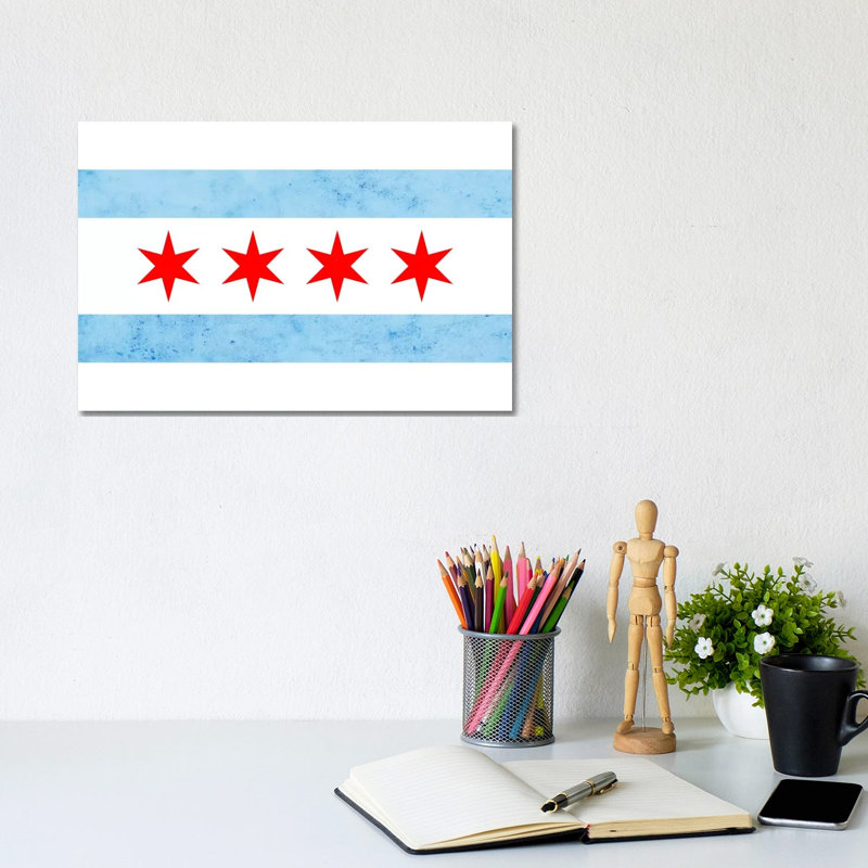 Chicago City Flag (Partial Grunge) - Wrapped Canvas Print, 20.32 cm H x 30.48 cm W
