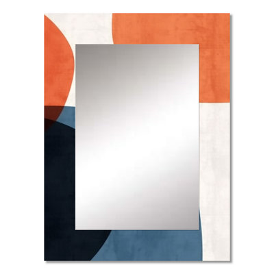 Blue and orange minimal boho pattern 1 - Minimalism Unique Mirror, Blue Large Wall Mirror, Printed Metal Art
