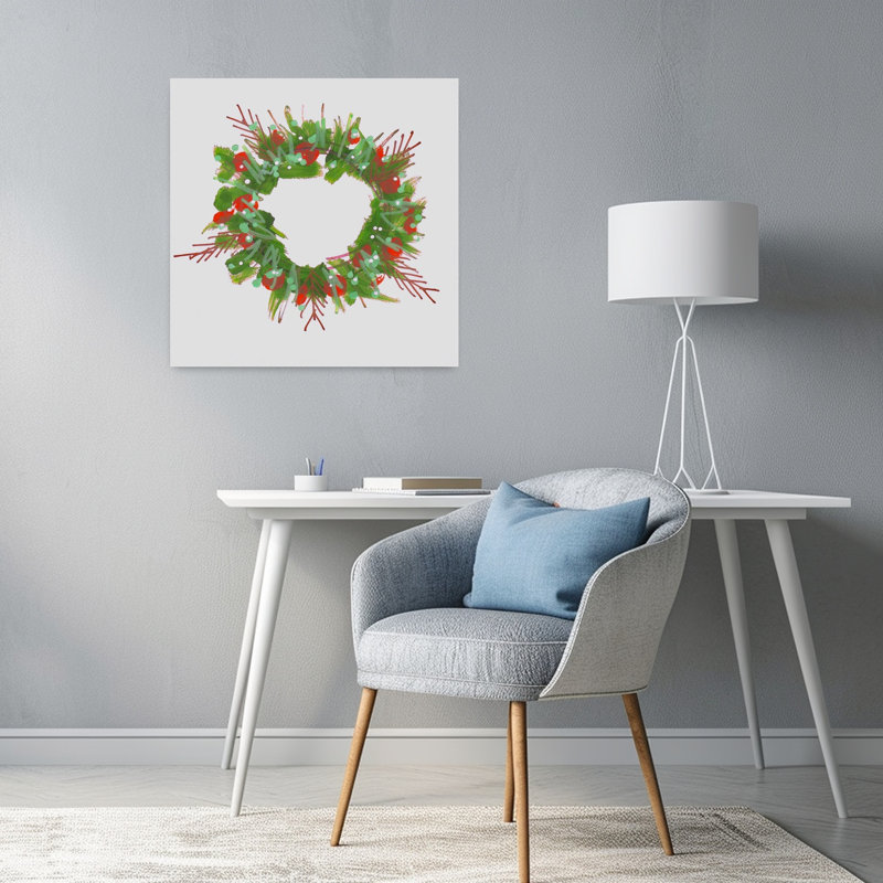 Festive Christmas Wreath Abstract Colorful Vibrant Nature Winter Wall Art Print 1 Piece Wrapped Canvas Wall Art