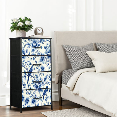 4 Drawer Dresser for Bedroom, Narrow Chest of Drawers, Wooden Top and Study Iron Frame 18"x37.5"-(WxH)