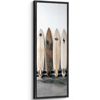Vintage Surfboards Collection Minimal Neutral Beach Style Vertical Artwork Extra Large Pictures Framed Canvas Print Wall Art