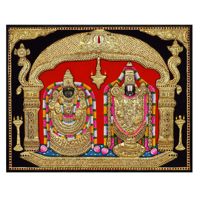 Tirupati Balaji avec Padmavati | Peinture de Tanjore par My Angadi