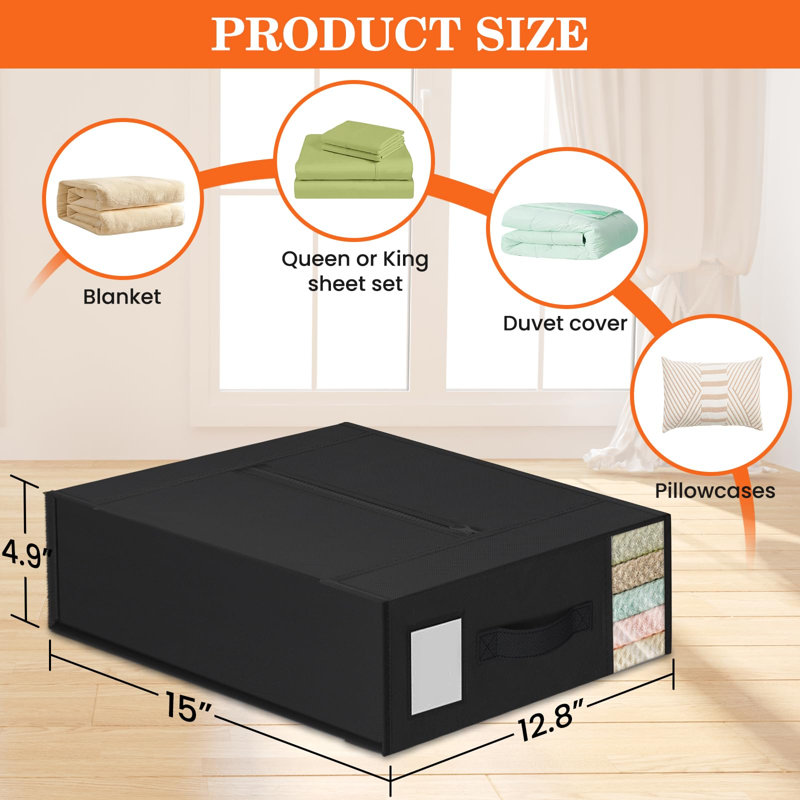 Organisateur de draps et rangement, organisateur de draps pour placard, rangement sous le lit et organisation avec étiquettes et fenêtre transparente, paquet de 6, noir