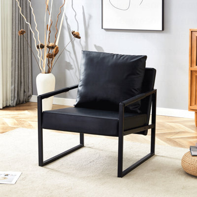 Ensemble de 1 canapé classique en cuir de polyuréthane noir et structure en métal - Conception ergonomique, un mélange parfait de styles moderne et industriel