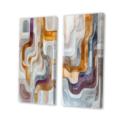 Abstrait labyrinthe prismatique de Highlands Stone I - Collection d'art abstrait mural 2 panneaux