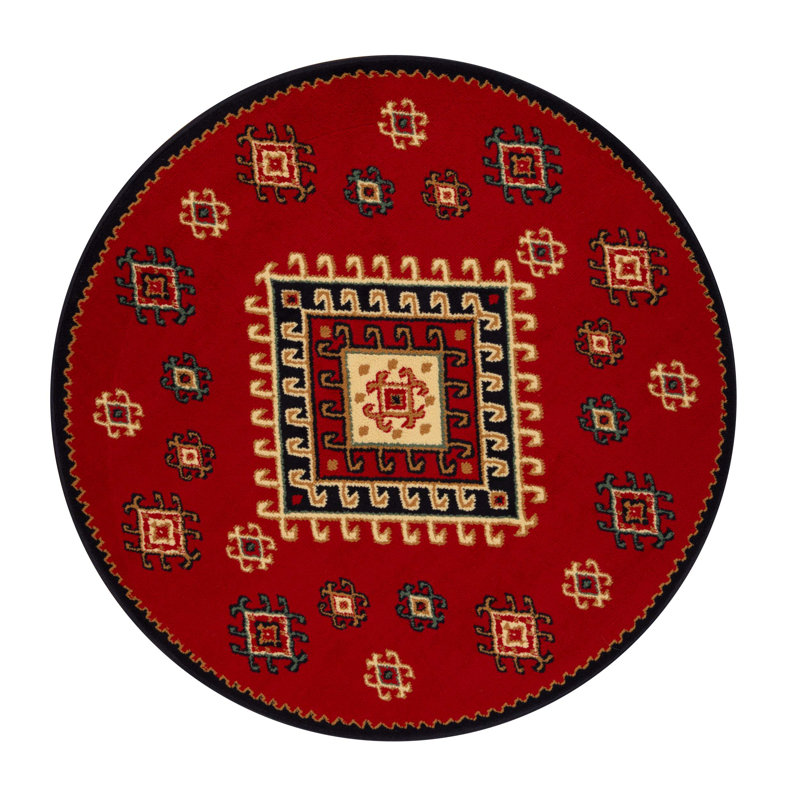 Tapis noir / ivoire / rouge à motif géométrique Padillo, Rond 5 pi, Red
