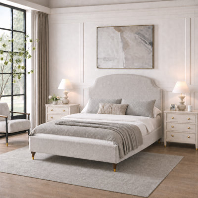Queen Size Upholstered Platform Bed with Tall Headboard,Light Grey