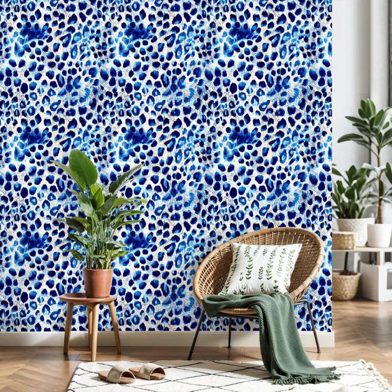 Papier peint adhésif peler et coller imprimé léopard bleu taches abstraites Design, L 118 po x l 24 po