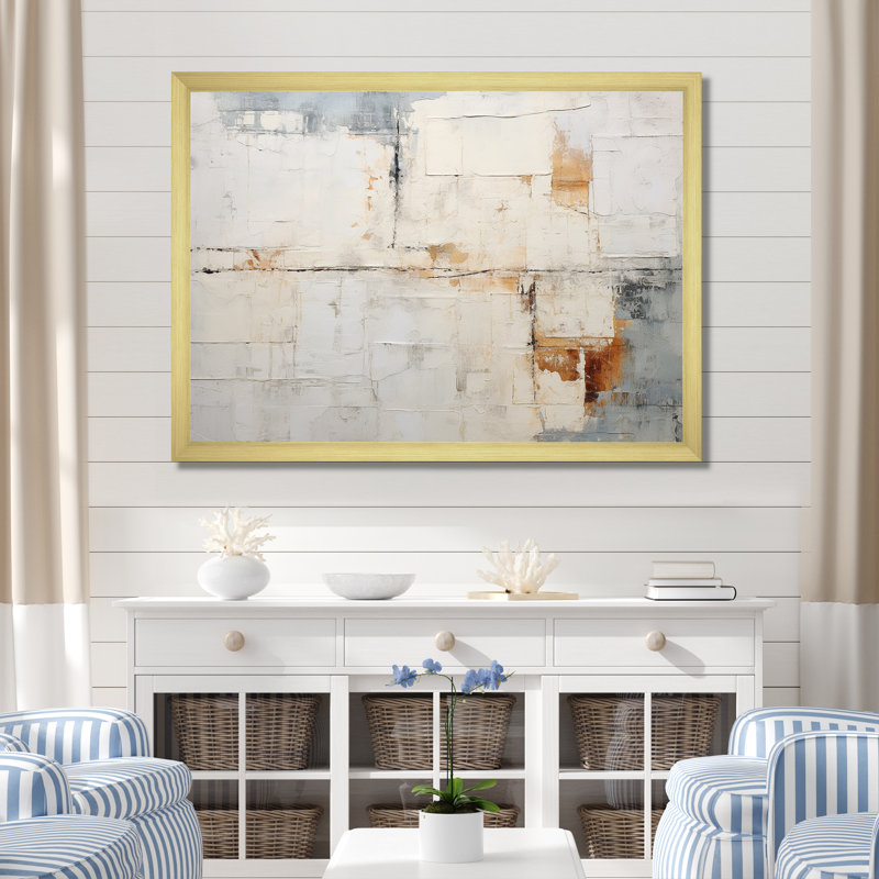 Impression sur toile «Minimalisme beige et doré», impression sur toile, Cadre doré simple, H 34 po x l 44 po x P 1,5 po