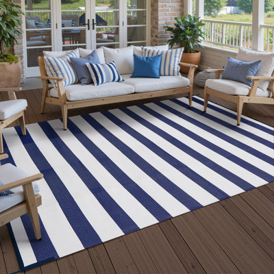 Classic Blue & White Striped Outdoor Area Rug