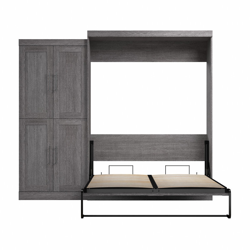 Arlex 101W Queen Wall Bed with 36W Storage Unit with Doors, Bark Gray