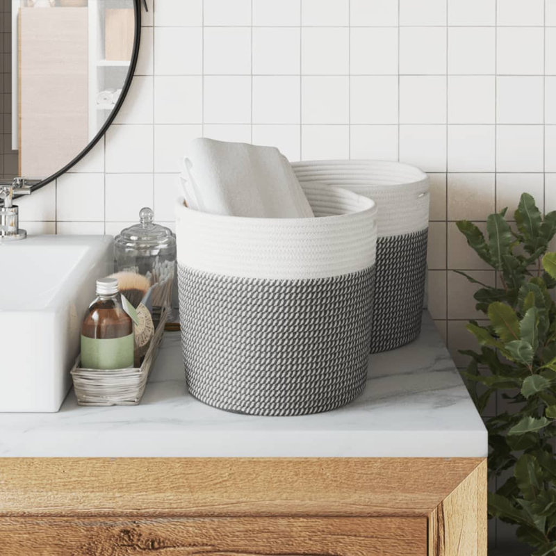 House Of Hampton Fabric Decorative Basket, Grey/White