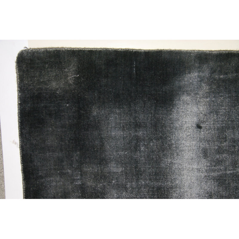 Tapis unique en viscose / coton noué à la main gris acier de 11 pi x 13 pi One-of-a-Kind