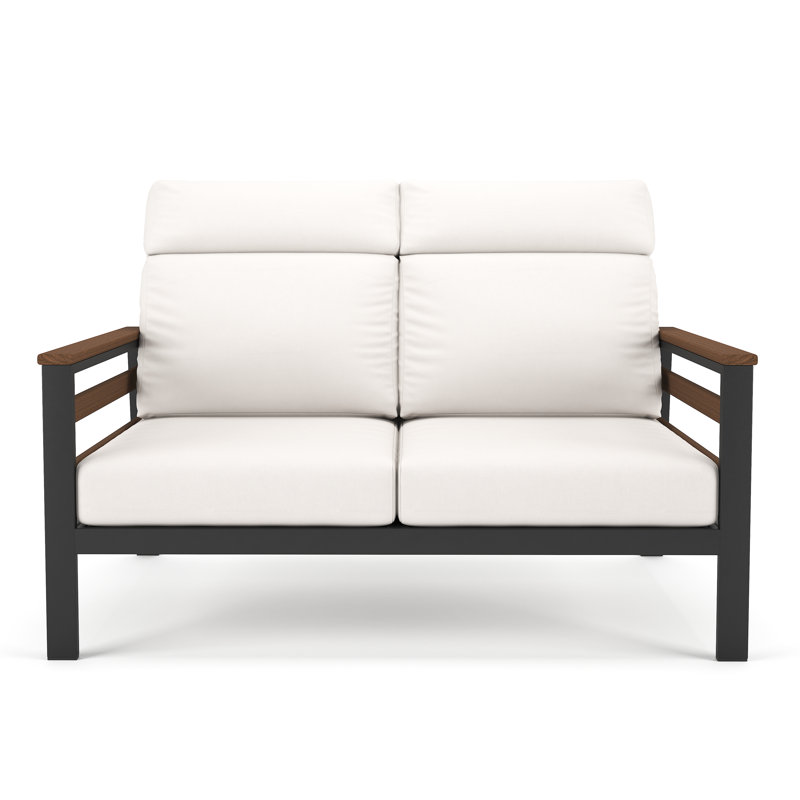 Causeuse d'extérieur en métal avec coussin Sunbrella Townsend, Brun, Toile blanche