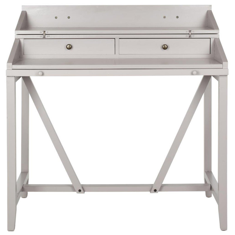 Bureau en bois massif avec rehausse Brileigh, Gris