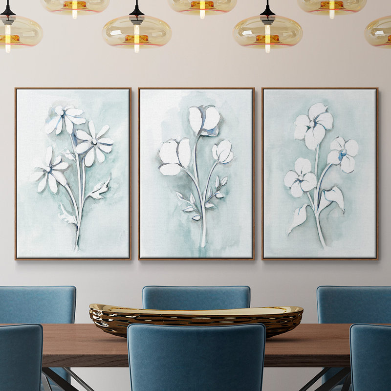 " Bohemian Blue I " 3 - Pieces, 24" H x 48" W  x 2" D, Walnut