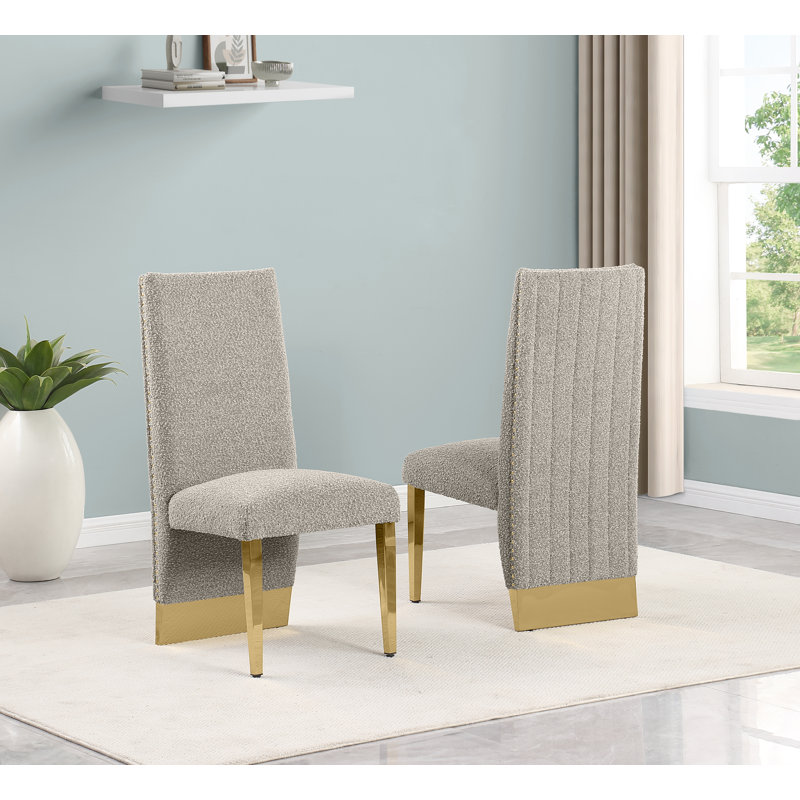 Chaises d'appoint en tissu Boucle avec garniture cloutée et chrome, Gris, Or