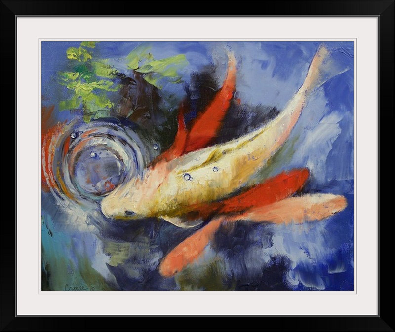 «Wireman Koi and Water Ripples» par Michael Creese, reproduction d'art, H 24 po x l 28 po x P 1 po, Cadre noir