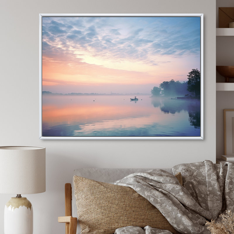 «Misty Morning Sky I» sur toile, H 12 po x l 20 po, Cadre flottant blanc
