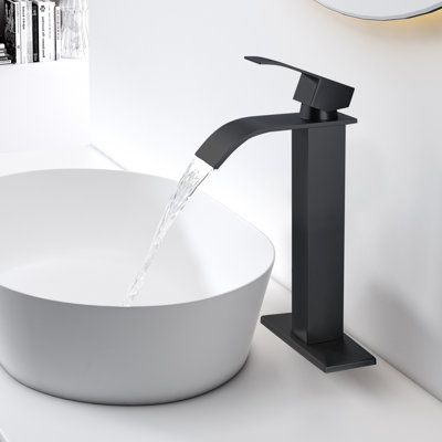 Robinet de lavabo pour salle de bain à poignée simple avec robinet et drain escamotable (sans trop-plein) Waterfall
