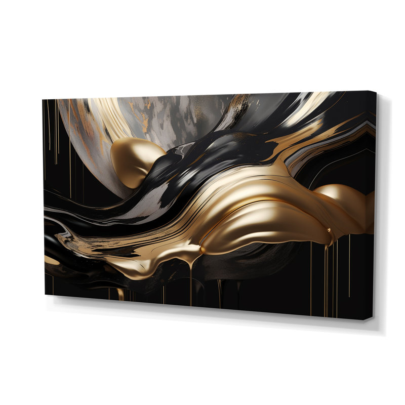 Marbre doré et noir captivant II - art mural abstrait en marbre