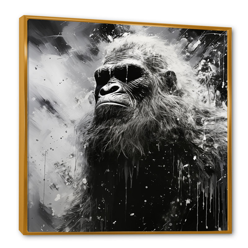 Minimalisme monochrome Bigfoot - impressions d'art mural Bigfoot, H 36 po x l 36 po x P 1,5 po, Cadre flottant doré