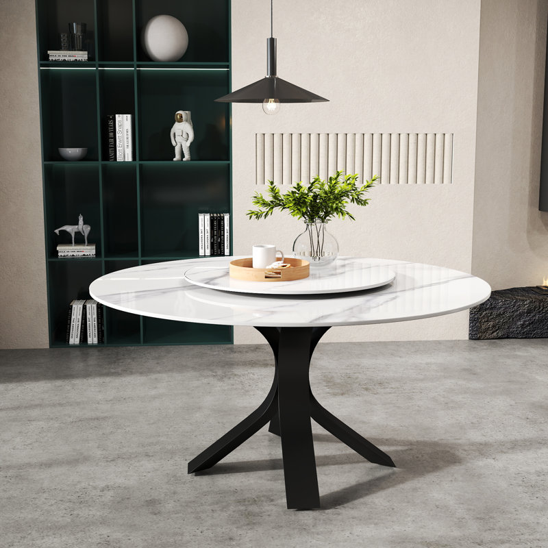 Table de salle à manger Modern Modern, H 29,53 po x L 59,05 po x l 59,05 po, Blanc, Noir, noir, noir, noir