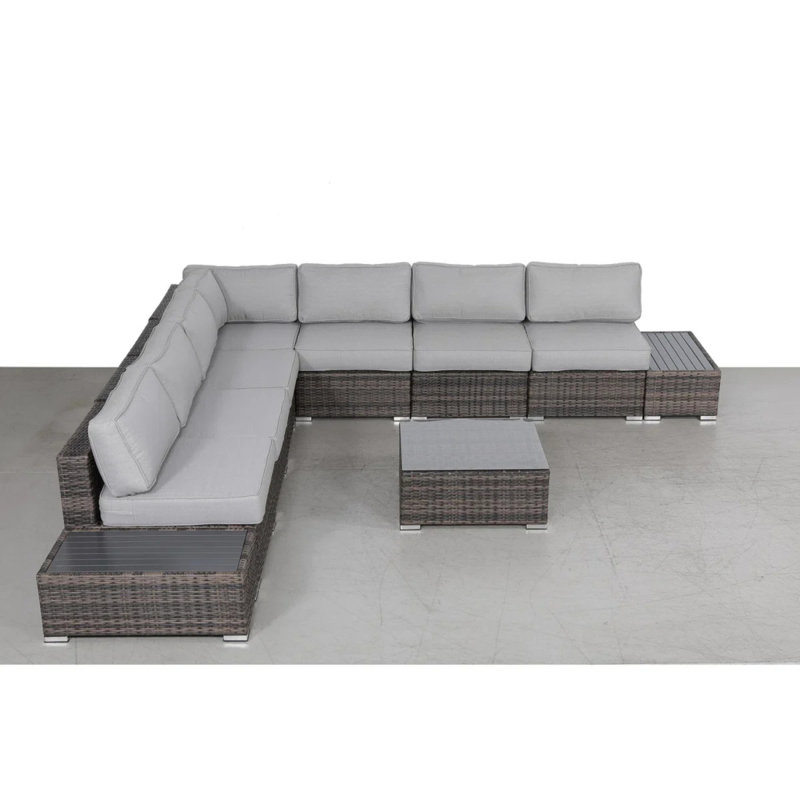 Ensemble de conversation modulaire en osier pour 6 personnes avec coussins moelleux - entièrement assemblé, Brun
