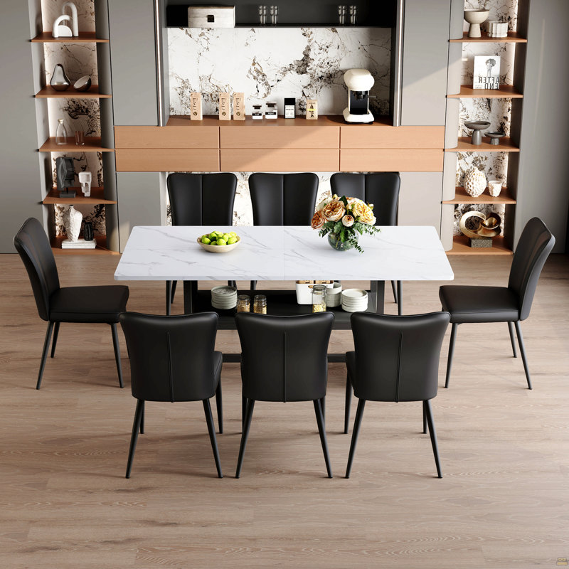 Table And Chair Set, 9 Pieces: Table, 8 Chairs