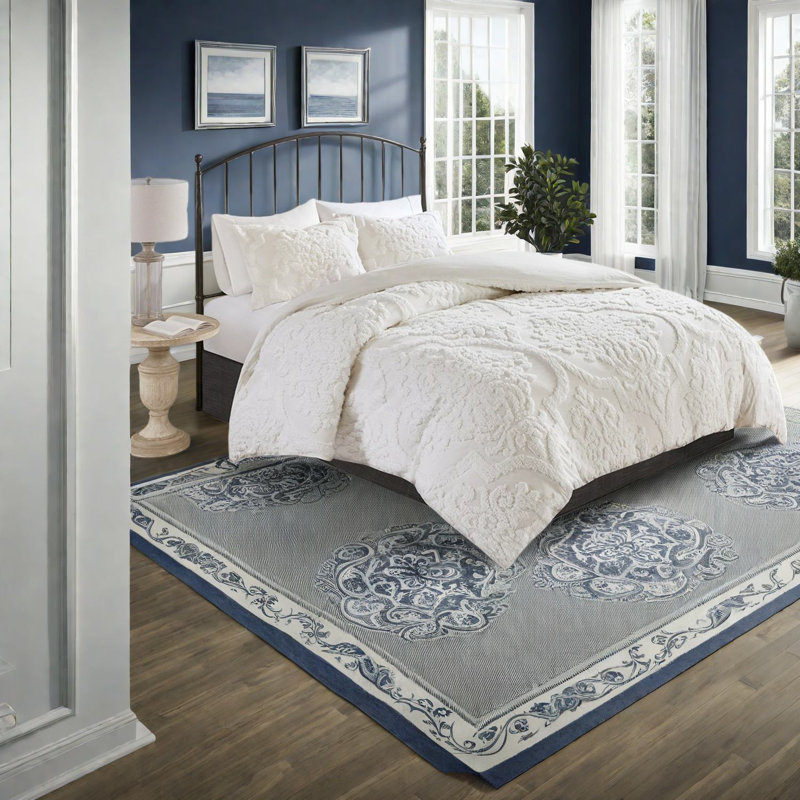 Ensemble de literie touffeté en coton, housse de couette blanc cassé avec taies décoratives assorties