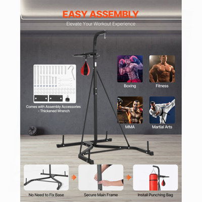 2 in 1 Punching Bag Stand, Steel Heavy Duty Workout Equipment, Adjustable Height Boxing Punching Bag and Speed Bag Stand, Freestanding Sandbag Rack, Holds Up to 140 lbs, for Home Gym Fitness