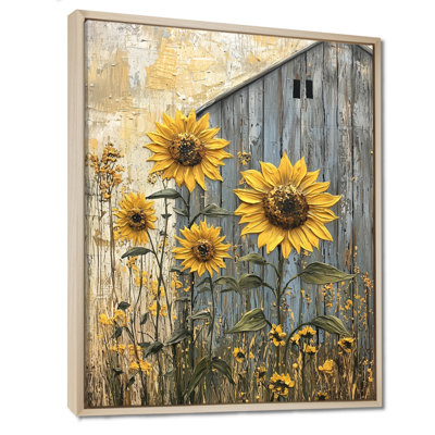 «Dontaysha Vintage Sunflowers By The Grain Barn II», reproduction d'art sur toile encadrée