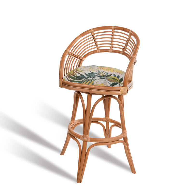 Danetra Swivel Stool, Floral/Honey Brown Frame, Counter Stool (27" Seat Height)