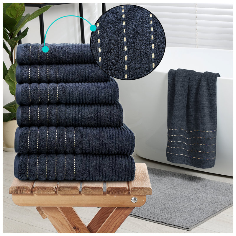 6 Pack Hotel Quality Cotton Towel Set | Soft, Thick, Absorbent Family Towels Pack with 2 Bath, 2 Hand, 2 Washcloths, Black