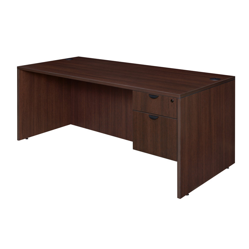 Nevjana Executive Desk with Single Pedestal Drawer Unit, 29" H x 66" W x 30" D, Mahogany