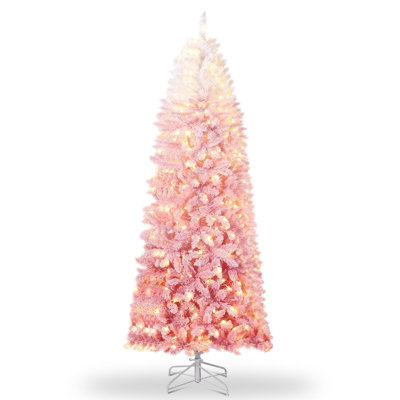 Arbre de Noël 4,5 pi avec arbre de Noël pré-éclairé, dégradé rose, flocon de neige, 100 lumières DEL bicolores et 320 branches