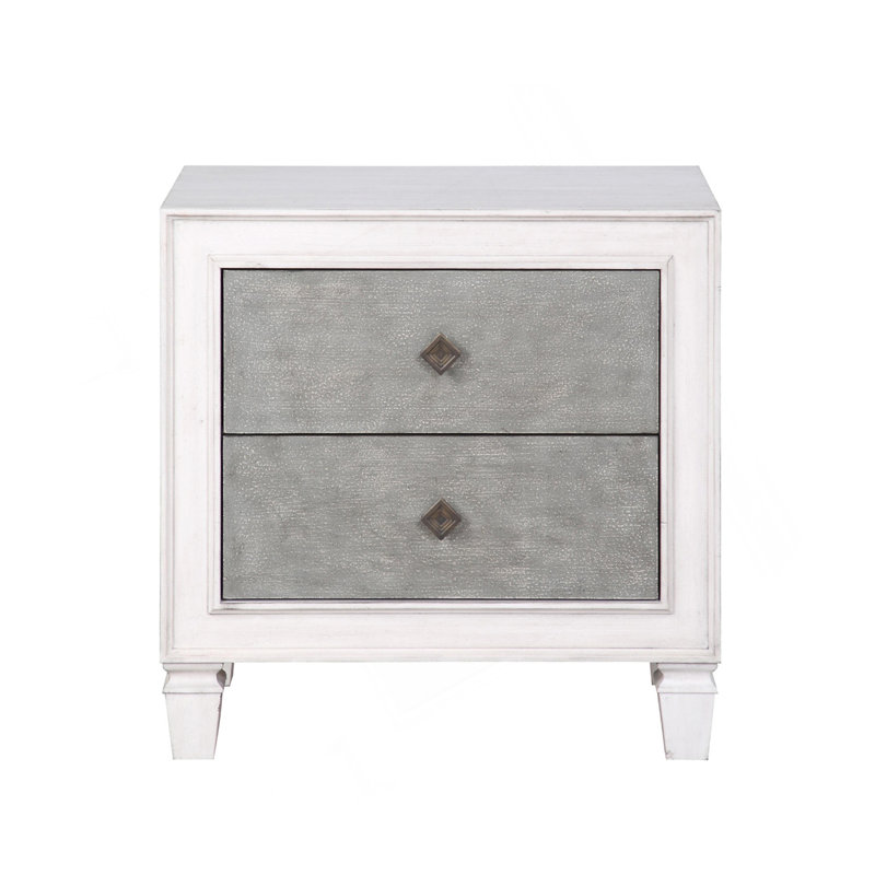 Two-Tone Finish Nightstand With 2 Drawers, Gray/White
