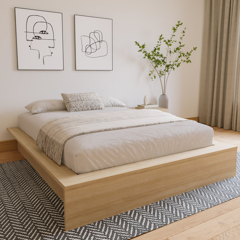 Hamdija Platform Bed, Natural Oak, Queen