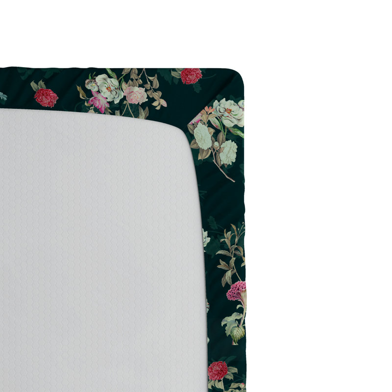 Drap-housse Ambesonne, Vert forêt, rose pâle / floral, Drap-housse de taille double