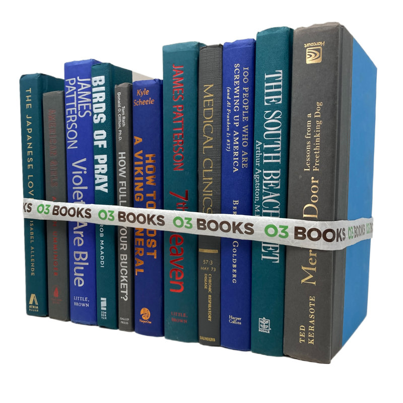 Livres décoratifs eaux grises bleu sarcelle, gris et violet