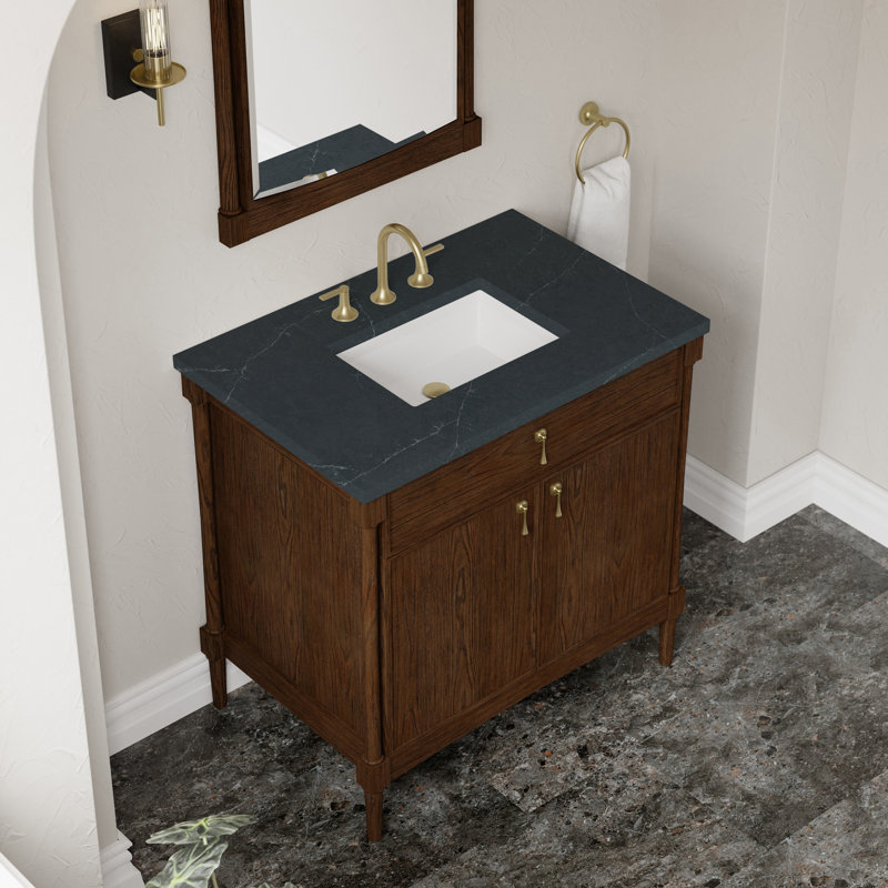 Kinnsden 36" W Single Vanity, Charcoal Soapstone Silestone, Sable Oak, 8" Widespread