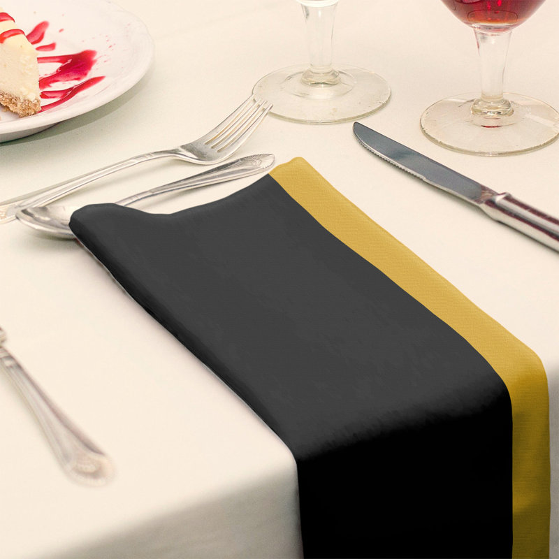 Striped Square Napkin, Black/Pittsburgh Gold/Black, 22" x 22", Polyester