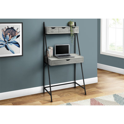 Computer Desk, Home Office, Laptop, Leaning, Storage Drawers, 32"L, Work, Grey Laminate Metal, Contemporary, Modern