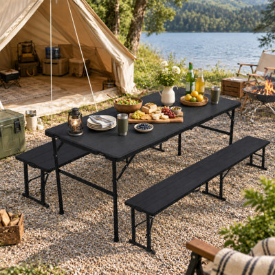 Ensemble table de pique-nique pliante de 70 pouces avec deux bancs